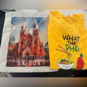 Unisex Yellow 'What The Pho' Graphic Tee with Saigon canvas bag (with tag)